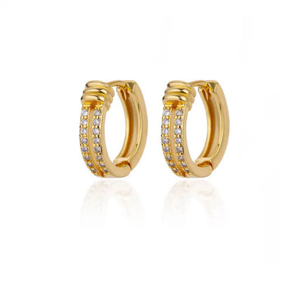 24K Gold and 925 Silver Hoop Earrings with Zirconia 