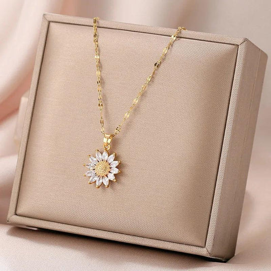 18K Gold Plated Sunflower Flower Necklace 