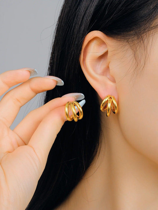 18K Gold Triple Hoop Earrings 