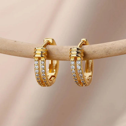 24K Gold and 925 Silver Hoop Earrings with Zirconia 